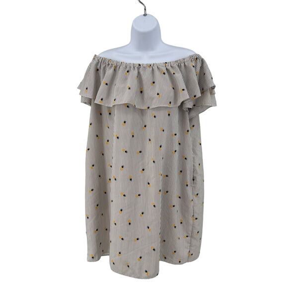 Soprano Gray/Yellow/Blue Pineapple Off Shoulder Mini Dress Womens Medium Striped - Picture 1 of 9